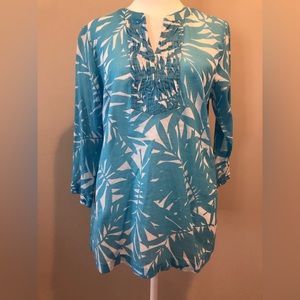 Talbots 3/4 Sleeve Blouse Blue/White Womens Small